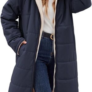 Women's Navy and Cream Hooded Jacket with fleece lining